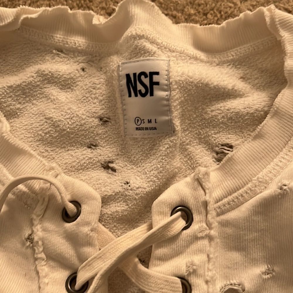 NSF Distressed Lace Up Pullover XS - Picture 2 of 4